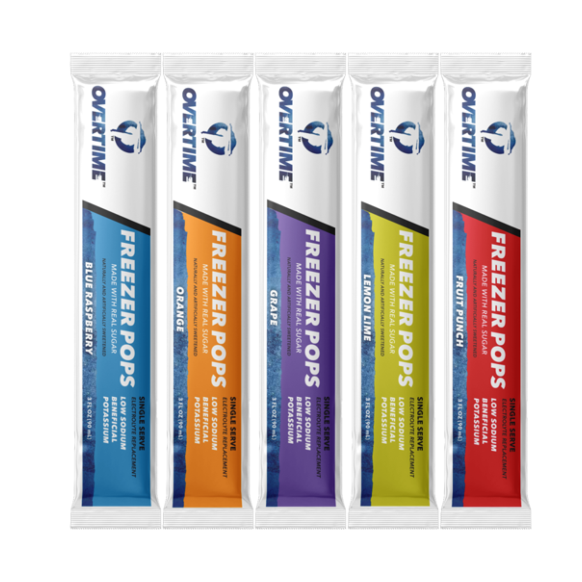 Overtime Electrolyte Freezer Pops, 3oz, 5 Flavor Variety Pack, 30 Each Flavor (Made with Real Sugar) from GME Supply
